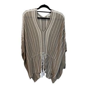 WHITE + WARREN Women XS / Small Linen Blend Stripe Poncho Top Oversized